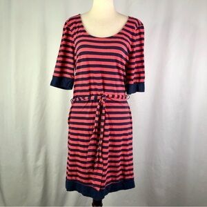 Banana Republic Factory t-shirt dress scoop neck red navy stripe tie waist L